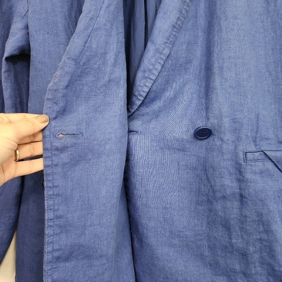 Madewell double breasted Crossover Blazer 100% Linen Blue Oversized Relaxed - Picture 10 of 14